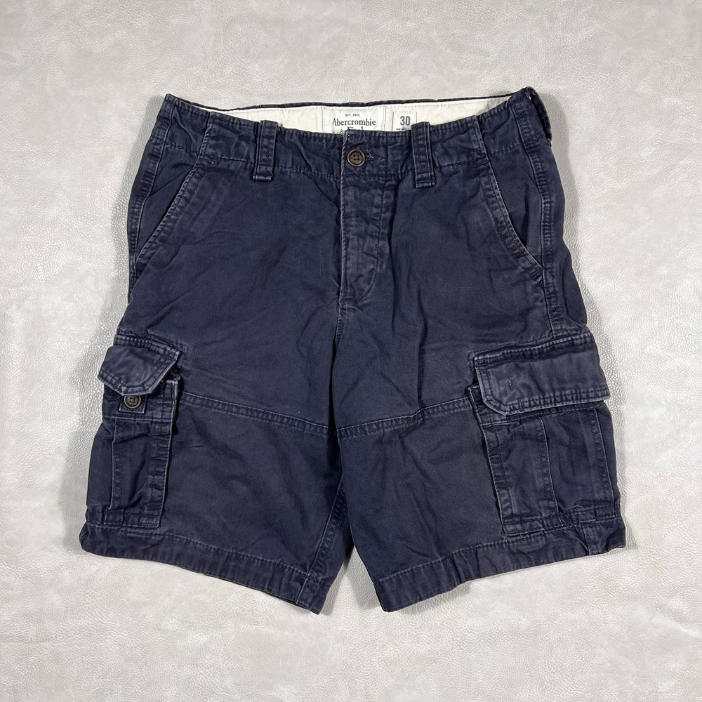 Y2K Abercrombie & Fitch Mens Navy Blue Cargo Shorts Size 30 Camo Utility